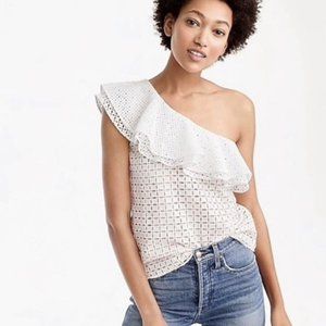 J. Crew Eyelet Lace One Shoulder Ruffle Top White Women Size 4